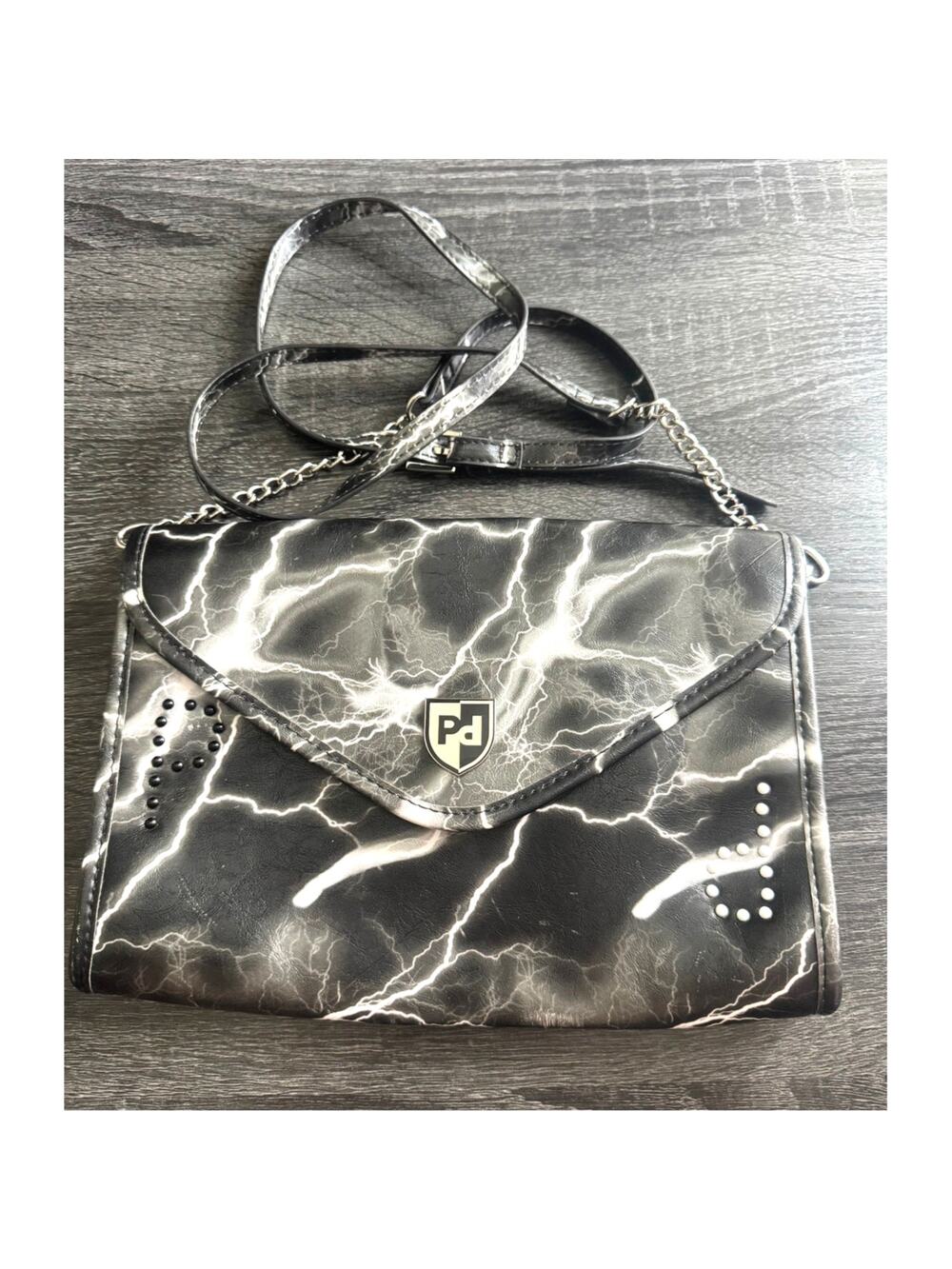 Prasacco‎ Black And White Lightening Bolt Print Clutch Shoulder Bag Purse
